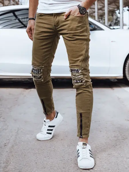 Olivové pánské slim fit džíny