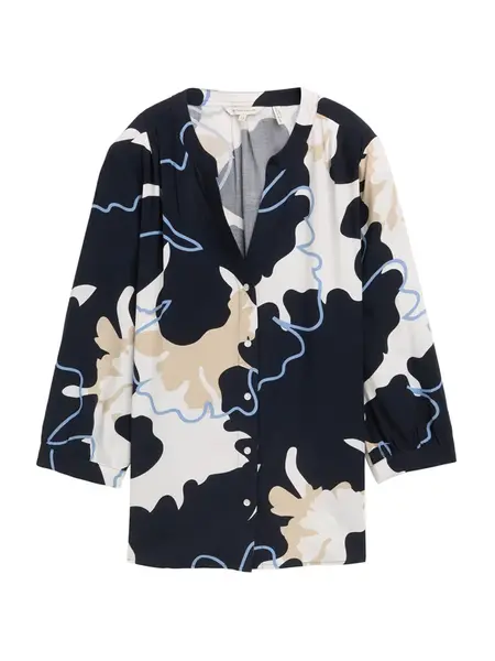 TOM TAILOR Blúzka  béžová / námornícka modrá / modrosivá / biela