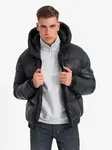 Ombre Men's warm puffer jacket with welts - black