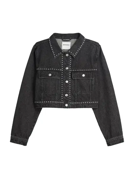 Bershka Prechodná bunda  čierny denim