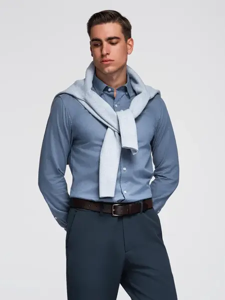 Ombre Men's SLIM FIT shirt in decorative fabric - blue