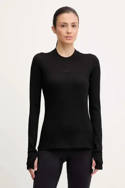 Funkční tričko s dlouhým rukávem s příměsí vlny Oakley SPRUCE černá barva, FOA500831