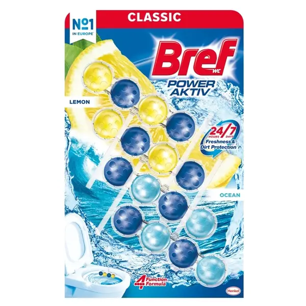 BREF Power Aktiv Tuhý WC blok Lemon / Ocean 4 x 50 g, poškozený obal