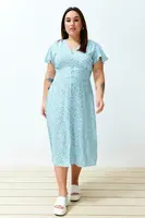 Trendyol Curve Multicolored V-Neck Sleeves Ruffled Floral Elastic Waist Woven Dress