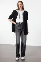 Trendyol Black Faded Effect Vintage High Waist Wide Leg Jeans