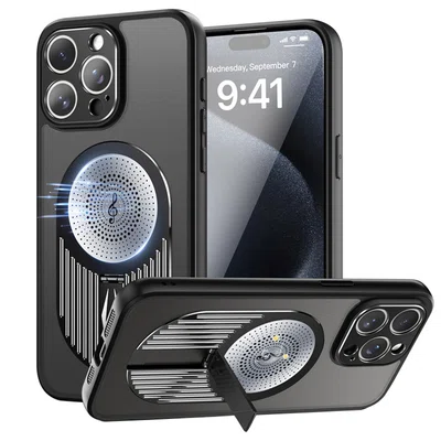 Magnetic Phone Case for iPhone 16 Pro Shockproof Bracket Aromatherapy & Heat-Dissipating Black