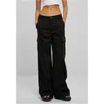 Women's twill trousers with a high waist and wide legs, black