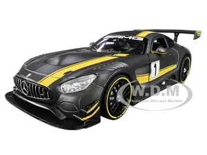 Mercedes AMG GT3 1 Matt Gray with Yellow Stripes "GT Racing" 1/24 Diecast Model Car by Motormax