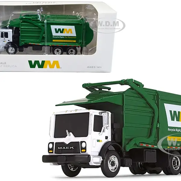 Mack TerraPro Refuse Garbage Truck with Front Loader "Waste Management" White and Green 1/87 (HO) Diecast Model by First Gear