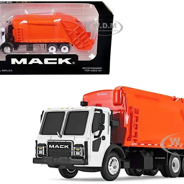 Mack LR with McNeilus Rear Load Refuse Body Orange and White 1/87 Diecast Model by First Gear