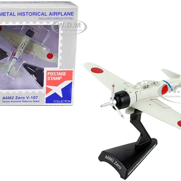 Mitsubishi A6M2 Zero Fighter Aircraft V-107 "Tainan Koukutai - Saburou Sakai" Imperial Japanese Navy 1/97 Diecast Model Airplane by Postage Stamp