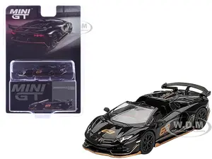 Lamborghini Aventador SVJ 63 Roadster Nero Aldebaran Black Limited Edition 1/64 Diecast Model Car by Mini GT