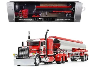 Peterbilt 389X with 63 Flat Top Sleeper and Heil Fuel Tank Trailer "Wayne Transports" Red with Black Stripes "Big Rigs Series II 1" 1/64 Diecast Mode