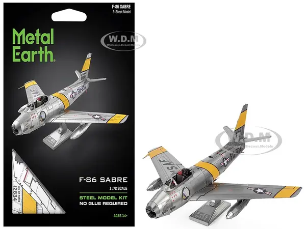 Model Kit North American F-86 Sabre Fighter Aircraft "Jolley Roger" United States Air Force (Moderate Difficulty) Steel Model by Metal Earth