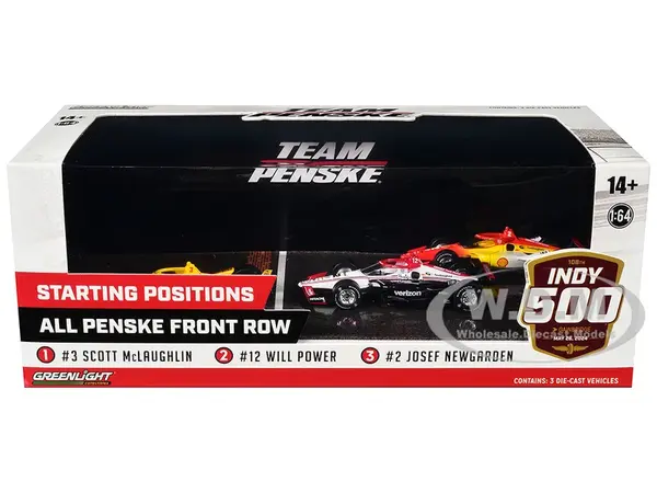 "108th Indianapolis 500" (2024) "All Penske Front Row" Set of 3 IndyCars 1/64 Diecast Model Cars by Greenlight