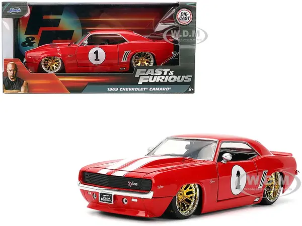 1969 Chevrolet Camaro 1 Red with White Stripes "Fast &amp; Furious" Series 1/24 Diecast Model Car by Jada
