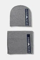 Dětská čepice a šátek z vlněné směsi Emporio Armani šedá barva, EB000811 AF17340