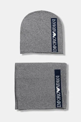 Dětská čepice a šátek z vlněné směsi Emporio Armani šedá barva, EB000811 AF17340