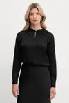 Hedvábná halenka BOSS dámská, černá barva, hladká, 50548224