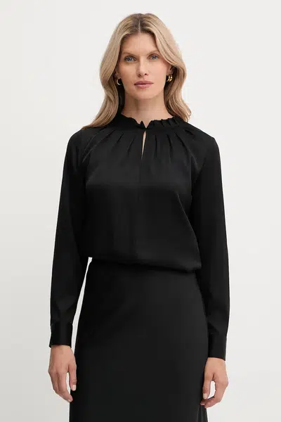 Hedvábná halenka BOSS dámská, černá barva, hladká, 50548224