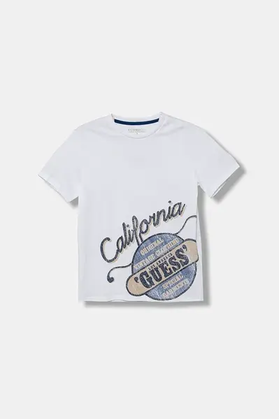 Dětské bavlněné tričko Guess bílá barva, s potiskem, L5YI28 K8HM4