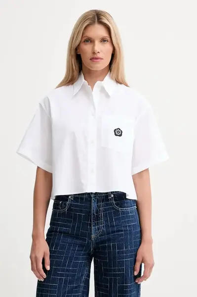 Bavlněná košile Kenzo dámská, bílá barva, relaxed, s klasickým límcem, FF62CH2469LH