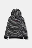 Dětská bavlněná mikina Guess tmavomodrá barva, s kapucí, vzorovaná, L5YQ05 KA6R4