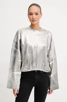 Bavlněná mikina Pinko dámská, stříbrná barva, s potiskem, 105756 A2V1