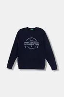 Dětská bavlněná mikina United Colors of Benetton tmavomodrá barva, s potiskem, 3J68C10PZ