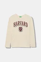 Dětské bavlněné tričko s dlouhým rukávem United Colors of Benetton béžová barva, 3IVWC10PW