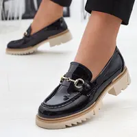 Resti Black lacquered women's moccasins with chain Soterra - Footwear