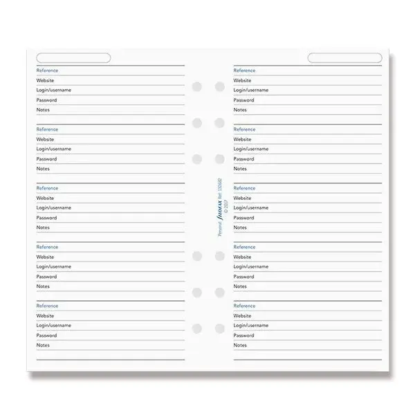 Seznam hesel náplň osobních diářů Filofax