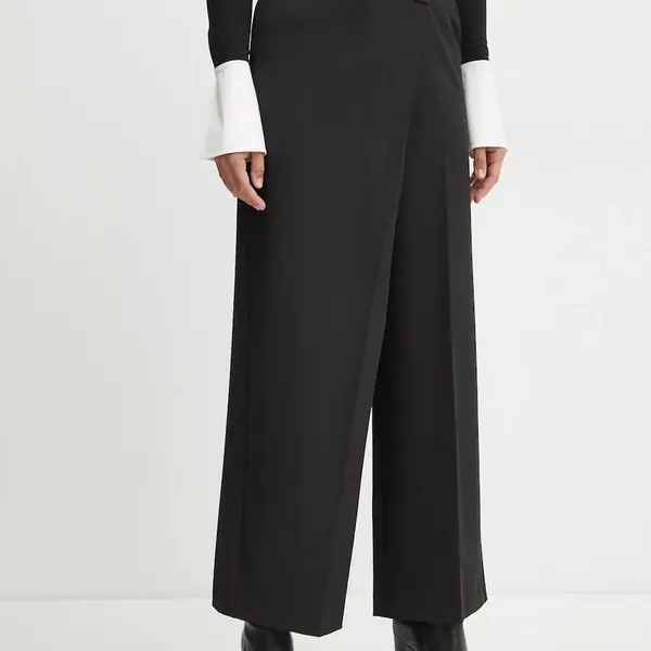 Kalhoty Karl Lagerfeld dámské, černá barva, široké, high waist, A1W10135
