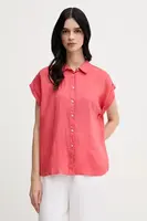 Lněná košile United Colors of Benetton béžová barva, regular, s klasickým límcem