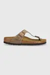 Kožené žabky Birkenstock Gizeh dámské, hnědá barva, na plochém podpatku