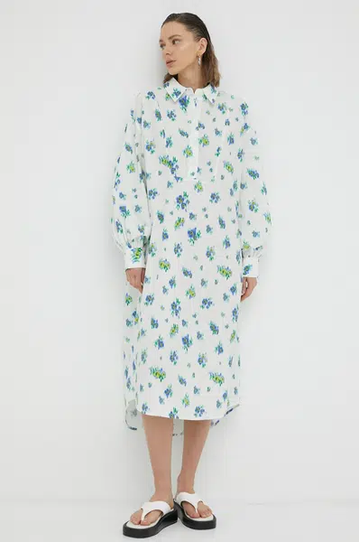 Bavlněné šaty Lovechild bílá barva, midi, oversize