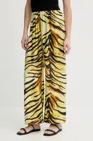 Hedvábné kalhoty Nanushka BRENDA dámské, žlutá barva, široké, high waist, NW25RSPA20558