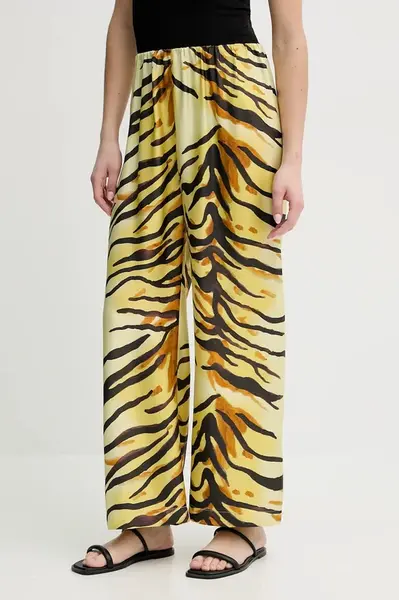 Hedvábné kalhoty Nanushka BRENDA dámské, žlutá barva, široké, high waist, NW25RSPA20558