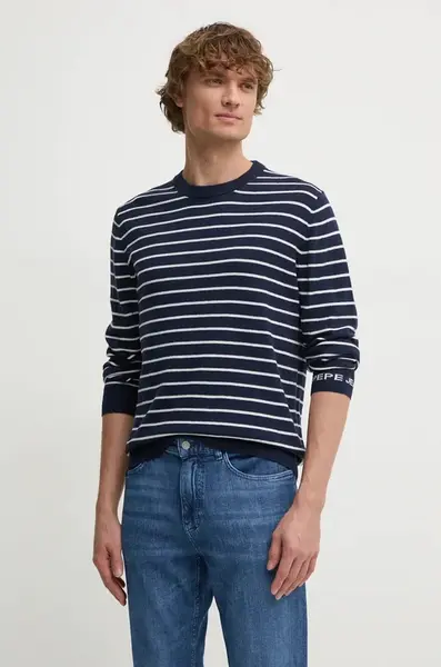 Svetr z vlněné směsi Pepe Jeans NEW ANDRE STRIPES pánský, tmavomodrá barva, lehký, PM702479