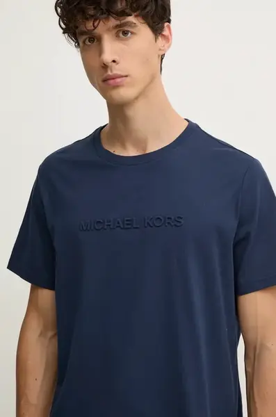 Bavlněné tričko Michael Kors tmavomodrá barva, s aplikací, CF4529H1V2