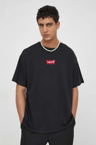 Bavlněné tričko Levi's černá barva, s aplikací