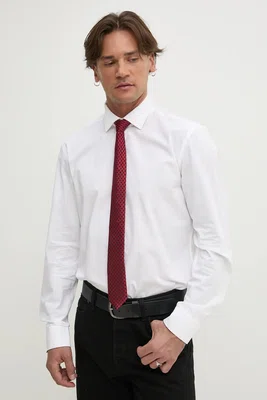 Košile HUGO pánská, bílá barva, slim, s klasickým límcem, 50534124
