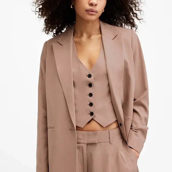 Sako s příměsí lnu AllSaints DERI LYN hnědá barva, oversize, WT521Z