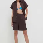 Plážová košile Max Mara Beachwear dámská, hnědá barva, regular, s klasickým límcem, 2416111019600