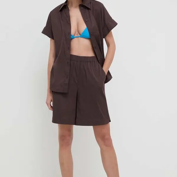 Plážová košile Max Mara Beachwear dámská, hnědá barva, regular, s klasickým límcem, 2416111019600