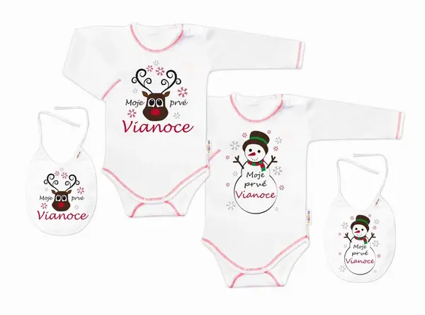 Baby Nellys Body dlouhý rukáv Moje prvé Vianoce, Sněhulák, bílé