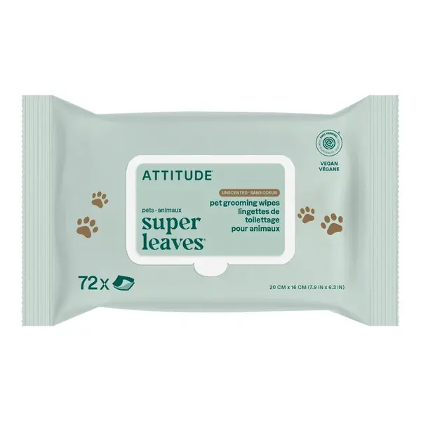 ATTITUDE Super leaves Přírodní vlhčené čisticí ubrousky pro zvířecí mazlíčky 72 ks