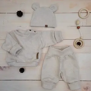 Kazum Pletená kojenecká sada 3D, svetřík, tepláčky + čepička, písková vel.  74