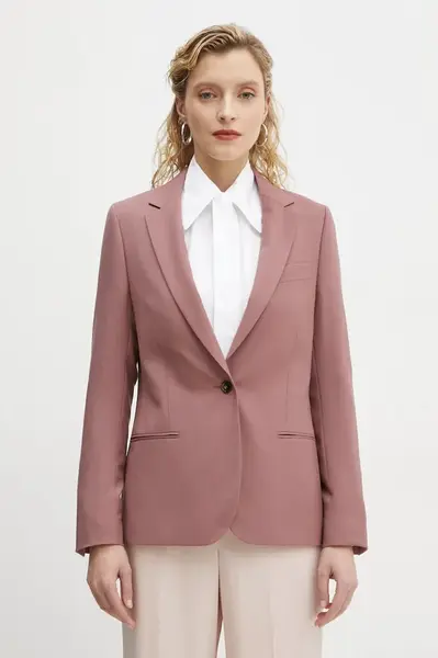 Vlněné sako PS Paul Smith růžová barva, jednořadá, hladká, W2R.248J.P31053