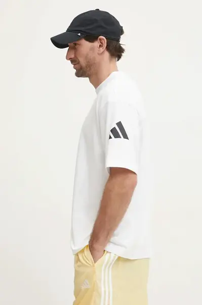 Bavlněné tričko adidas Essentials bílá barva, s potiskem, JC9296